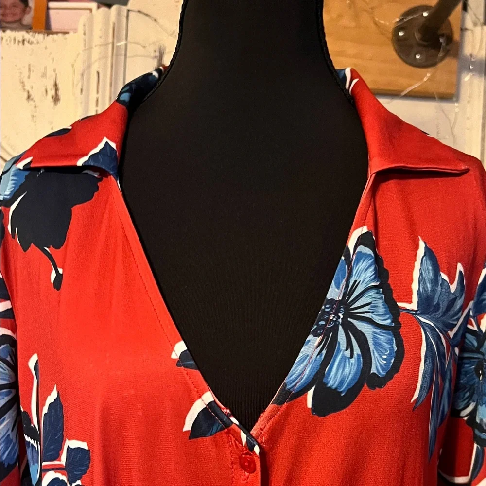 Zara Vibrant Red and Blue Floral Long Sleeve  Maxi Dress - Picture 4 of 7